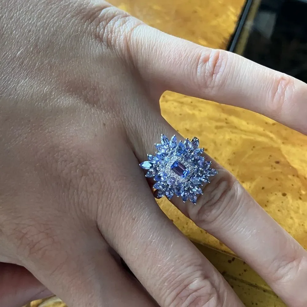 Natural Tanzanite Sterling Silver Cocktail Ring Size 6 - Picture 4 of 9